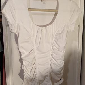 White ruched scoop neck tee from Guess